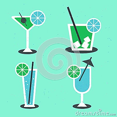 Retro cocktail set. Drink set. Bar. Drink set. Summer and cool. Stock Photo